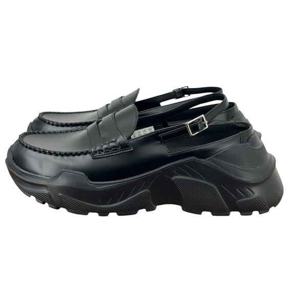 AKIKOAOKI Demi Platform Loafer Black × Black Faux Leather 8.5 Womens School Girl - Picture 3 of 8